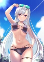 belly_button bikini black_bikini classroom_of_the_elite eyewear_on_head kiryuuin_fuuka looking_at_viewer sunglasses sunglasses_on_head tomose_shunsaku white_hair youkoso_jitsuryoku_shijou_shugi_no_kyoushitsu_e