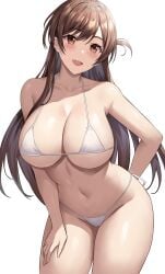 1girls absurdres big_breasts bikini blush breasts brown_hair female jasony kanojo_okarishimasu light_skinned_female long_hair mizuhara_chizuru smile solo thick_thighs