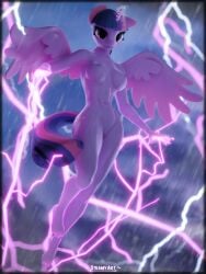 2023 3:4 3d absurd_res alicorn anthro breasts cutie_mark electricity equid equine eyebrows eyelashes feet female fingers friendship_is_magic genitals hasbro hi_res horn humanoid_feet mammal my_little_pony navel nude outside plantigrade pussy solo steamyart toes twilight_sparkle_(mlp) wings