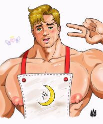 apron bishoujo_senshi_sailor_moon male male_only motoki_furuhata muscles muscular muscular_male naked_apron peace_sign pecs rodrigolandave8