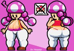 !? 1girls 2022 areola_slip areolae ass ass_cleavage big_ass butt_crack cleavage deep_cleavage female female_only fully_clothed huge_ass leggings looking_back mario_(series) nintendo nipple_bulge nipples_visible_through_clothing pixel_art shortstack solo solo_female speech_bubble tagme thick_thighs toadette whale_tail wide_hips xmelomor24x