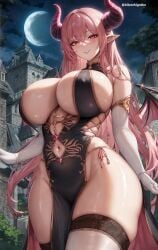 1girls ai_generated ai_love_higokko bikini breasts cleavage demon demon_girl demon_horns female high_resolution holaraai horns huge_breasts large_breasts legwear light-skinned_female light_skin lingerie long_hair original original_character pink_hair red_eyes revealing_clothes succubus thick_thighs thighs underwear