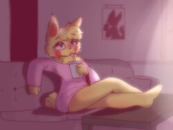 couch drinking five_nights_at_freddy's lily_artowo oc toy_megan_(lily_artowo) watching_television watching_tv