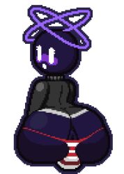 1boy 2022 alpha_channel anus anus_peek ass ass_cleavage backsack ball_bulge balls big_ass blush bulge butt_crack character_request femboy huge_ass looking_back male male_only o.o pixel_art puffy_anus purple_skin thick_thighs thong transparent_background wide_hips xmelomor24x