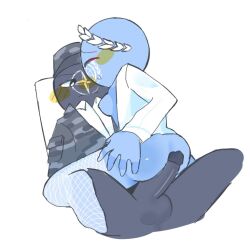 1boy 1girls big_penis blue_body blue_skin blushing breasts buttjob cleverpoint countryhumans countryhumans_girl duo nato_(countryhumans) penis united_nations_(countryhumans) white_fishnets white_headwear