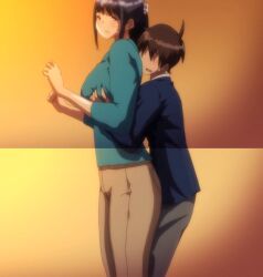 1boy 1girls big_ass big_breasts boku_ni_sexfriend_ga_dekita_riyuu breast_grab brown_hair bunnywalker busty female female_human from_side height_difference human humping legs looking_back low_ponytail male male/female male_human mature mature_female mature_woman older_female older_woman_and_younger_boy pants purple_hair rinmuro_hitomi screencap short_hair sideboob stitched t-rex_(animation_studio) thighs young younger_male