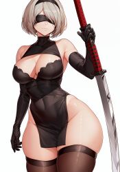 ai_generated ass big_ass blindfold breasts curvy female katana nier nier:_automata nier_(series) oatmealdood square_enix yorha_2b