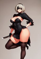 ai_generated ass big_ass blindfold breasts curvy female high_heels katana nier nier:_automata nier_(series) oatmealdood square_enix yorha_2b
