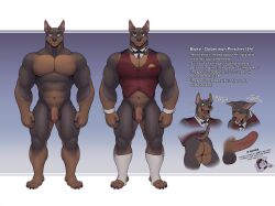 abs anthro ass balls blake_(thepurp) bottomless bottomless_male butler canid canine canis claws clothed clothing collar cuffs_(clothing) dobermann domestic_dog english_text erection flaccid footwear foreskin genitals hi_res male mammal model_sheet muscular muscular_male nipples nude open_mouth pecs penis pinscher smile socks solo stirrup_socks text thepurp topwear vest