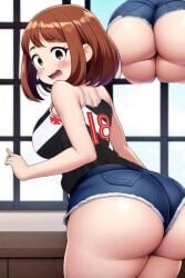 1girls ai_generated ass big_ass big_butt brown_eyes brown_hair bubble_ass bubble_butt cr_vasco_da_gama fat_ass fat_butt female huge_ass huge_butt my_hero_academia ochako_uraraka short_hair shorts soccer_uniform tagme thick_ass vasco