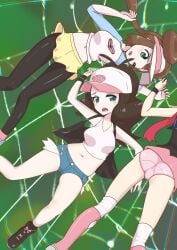 3girls ass breasts dawn_(pokemon) female female_only hilda_(pokemon) human human_only microsd_(artist) panties pink_panties pokemon pokemon_bw pokemon_dppt rosa_(pokemon) spider_web stuck white_shirt