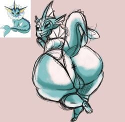 ass big_ass big_butt bubble_ass bubble_butt gothicc_komy_(artist) looking_at_viewer looking_back pokémon_(species) pokemon sketch vaporeon