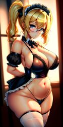 ai_generated big_ass big_breasts blue_eyes blush glasses hd jos119 lau(jos119) maid maid_headdress maid_uniform pussy_juice thick_thighs wide_hips yellow_hair