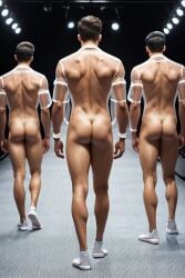 3d 3d_(artwork) ai_generated ass ass back_muscles fashion_show gooeyvision male male_only muscles muscular muscular_male