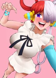 big_breasts breasts clothed clothed_female clothes clothing female female_focus female_only flytrapxx girl hd long_hair one_piece open_mouth purple_eyes red_hair uta_(one_piece) white_body white_hair white_skin