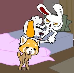 1boy 2023 2girls 3_toes after_sex aggressive_retsuko aggretsuko anthro areola areolae bare_arms bare_legs bare_midriff bare_shoulders barefoot bed bloody_bunny bloody_bunny_(character) breasts bunny canine clitoris closed_eyes crossover cum cum_dripping_out_of_pussy cunnilingus eating_pussy exhausted eyelashes in_bed indoors inside j_d_ licking_pussy netflix nipples original_character pussy rabbit red_panda request retsuko sanrio self_upload smooth_fur stitches sweat sweatdrop tail teeth tongue tongue_out under_covers vagina visible_breath