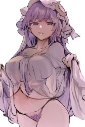 female female_only hair_accessory half_dressed hat patchouli_knowledge purple_eyes purple_hair risui_(suzu_rks) touhou underwear