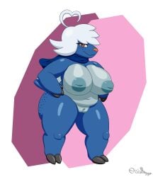 absurd_res ahoge anthro ass belly big_breasts big_butt breasts crystal_(ori-doggo) female freckles freckles_on_butt freckles_on_face generation_5_pokemon genitals hair hi_res huge_breasts huge_butt navel nintendo nipples ori-doggo plump_labia pokemon pokemon_(species) puffy_nipples pussy redesign samurott scarf solo solo_focus thick_thighs