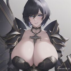 ai_generated armor breast_bigger_than_head huge_breasts op_ai short_hair tagme