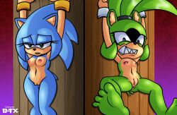 anthro arms_above_head bladetigerx breasts captured captured_heroine captured_villainess femsub handcuffs hyoumaru idw_comics idw_publishing mobian_(species) pussy restrained sega sharp_teeth sonic_(series) sonic_oc sonic_the_hedgehog_(comics) sonic_the_hedgehog_(idw) sonic_the_hedgehog_(series) struggling surge_the_tenrec velocity_the_hedgehog