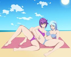 2girls andrea_davenport anoneysnufftan applying_sunscreen ayane_(doa) beach bikini blue_hair crossover dead_or_alive disney edasbild embarrassed female female_only hand_on_thigh headband humiliation imminent_death killer_lotion massage multiple_girls murder ocean peril punishment purple_hair rubbing sand seaside sky snuff spread_legs summer sunbathing swimsuit the_ghost_and_molly_mcgee thighs towel