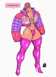 abs crossdressing dialogue english_text hello_kitty hello_kitty_(character) hello_kitty_(series) high_heel_boots kitty_white male male_only muscles muscular muscular_male pecs pink_core rodrigolandave8 sanrio thick_thighs