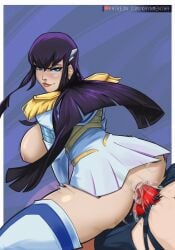 2girls anal anal_sex blue_eyes female female_only hime_cut incest junketsu kill_la_kill kiryuuin_satsuki large_breasts long_hair looking_at_viewer looking_back luckymentha matoi_ryuuko multiple_girls sex_toy sisters skirt strap-on tagme tomboy yuri