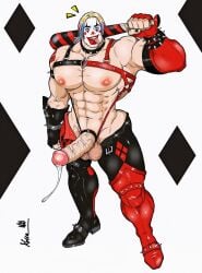 baseball_bat big_cock big_penis boner clown_makeup dc erect_penis erection hard_on harley_quinn_(cosplay) huge_cock huge_penis male male_only muscles muscular muscular_male precum precum_drip rodrigolandave8 rule_63 tongue_out veiny_penis