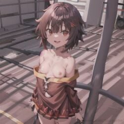 ai_generated anime anime_style breasts brown_hair clothed_female female kono_subarashii_sekai_ni_shukufuku_wo! manga megumin no_bra public_nudity red_eyes sangushe small_tits smaller_female stable_diffusion tagme