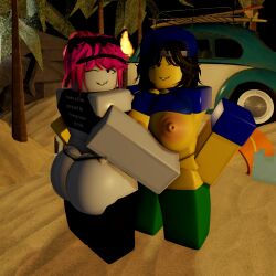 2girls 3d big_ass big_breasts big_butt big_nipples breasts breasts_out female female_only guest_(roblox) holding looking_at_viewer looking_back noob roblox robloxian self_upload tagme zmcv2