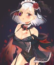 absurdres alternate_costume breasts eyepatch female gluteal_fold goth goth_girl halloween halloween_costume highres izumi_kanagi kanechitomoyo looking_at_viewer magia_record:_mahou_shoujo_madoka_magica_gaiden magical_girl mahou_shoujo_madoka_magica medium_breasts puella_magi_madoka_magica red_eyes seductive seductive_smile sensual short_hair solo vampire vampire_costume white_hair