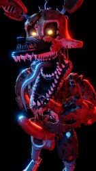 3d_(artwork) animal_humanoid animatronic anonymous_artist anthro balls canid canid_humanoid canine canine_humanoid claws digital_media_(artwork) five_nights_at_freddy's five_nights_at_freddy's_4 fox fox_humanoid foxy_(fnaf) genitals glowing glowing_eyes hi_res high-angle_view holding_penis hook humanoid looking_at_viewer machine male male_only mammal mammal_humanoid nightmare_foxy open_mouth penis presenting presenting_penis red_body robot robot_humanoid scottgames sharp_claws sharp_teeth showing_penis simple_background solo teeth tongue tongue_out unknown_artist yellow_eyes