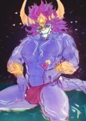 abs anthro asian_mythology aurelion_sol balls beverage biceps bikini_thong blue_body bulge claws clothed clothing digital_media_(artwork) dragon east_asian_mythology eastern_dragon eyewear genitals hair hi_res league_of_legends long_hair looking_at_viewer male male_focus muscular muscular_male muscular_thighs mythology nipples partially_clothed pecs penis pose riot_games scalie serratus sitting solo sunglasses swimwear tadataozi thong triceps underwear