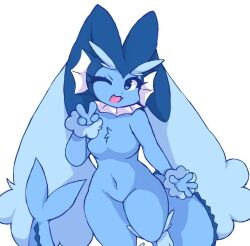 anthro anthrofied big_breasts breasts cute eeveelution female furry lopunny nintendo not_porn pokémon_(species) pokemon pokemon_(species) pokemon_fusion solo tail thick_thighs vaporeon vaporunny wide_hips wink z_zmag8