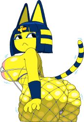 animal_crossing ankha ankha_(animal_crossing) anthro anthropomorphic anthropomorphic_cat ass big_ass big_breasts blue_hair bra breasts cassettedream cat_ears claws doubutsu_no_mori dream-cassette feline fishnet fishnet_legwear fishnet_pantyhose fishnet_stockings fishnets grin grinning hoshime legwear multicolored_hair nairu_(doubutsu_no_mori) nintendo pantyhose skindentation tail thick_thighs thighs transparent_background yellow_hair