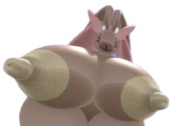 ^_^ anthro big_nipples brown_fur cropped_image furry golden_nipples hyper_breasts lopunny pokemon pokemon_(species) transparent_background zer0264