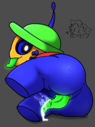 alien antennae big_ass blank_background clothing cum cum_on_leg cum_on_penis dave_and_bambi_mod dingaling_(golden_apple) dingle_(fnf) glowing glowing_eyes glowing_genitalia glowing_penis glowing_tongue green_hat green_penis green_tongue hat hypnotic_eyes laying_on_side looking_at_viewer multicolored_body simple_background tatsu1014 tentacle_cock tentacle_penis tentacle_tongue tongue tongue_out unusual_genitalia unusual_penis whiskers yellow_skin