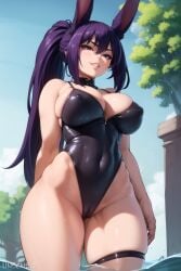 ai_generated bunny_ears bunny_girl bunnysuit leotard nipples_visible_through_clothing purple_hair swimsuit tagme thus unsensir