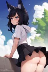 ai_generated ass big_ass black_fur black_hair blue_eyes blush blushing cat_ears catgirl kemonomimi tagme unsensir