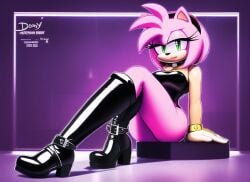 1girls 2d ai_generated amy_rose anthro bedroom_eyes black_clothing boots breasts choker clothed color eyelashes female female_only furry gloves hairband latex leotard patent_boots pink_fur png sega shaded sonic_(series) sonic_the_hedgehog_(series)