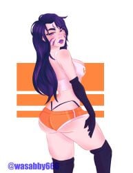 ass big_ass big_breasts big_butt black_hair bubble_butt hooters hooters_uniform kai'sa league_of_legends makeup purple_hair wasabby666