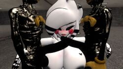 1girls 2boys 3d 3d_(artwork) bendy bendy_and_the_ink_machine big_breasts black_penis black_skin blush cally3d clazzey cryptiacurves fazclaire's_nightclub five_nights_at_freddy's five_nights_at_freddy's_2 fnaf fredina's_nightclub ink_demon marie_(cally3d) marie_(cryptia) marionette_(fnaf) multiple_penises puppet_(cally3d) puppet_(fnaf) scottgames smile straight white_skin