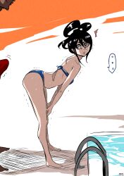 1girls absurdres ass before_sex bent_over bleach breasts erect_penis erection female female_focus highres kuchiki_rukia male mature mature_female maxi milf petite poolside standing swimsuit