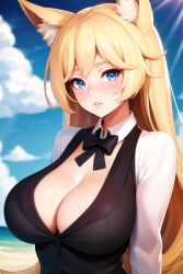 ai_generated blonde_hair blue_eyes cleavage kemonomimi pinup tagme unseenpanther