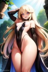 ai_generated blonde_hair bodysuit cameltoe leotard pink_pussy pussy tagme thick_thighs unsensir