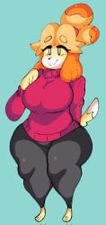 animal_crossing anthro big_breasts breasts canid canine canis clothed clothing dork_boi female fur furry furry_only isabelle_(animal_crossing) lewd_dorky nintendo solo tail thick_thighs wide_hips