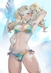 1futa ann_takamaki balls beach big_penis bikini blonde_hair bulge_to_side cameltail clothed clothing futa_only futanari hand_behind_head human light-skinned_futanari light_skin long_hair mostly_nude nei019 penis persona persona_5 solo solo_futa standing tongue_out twintails uncensored