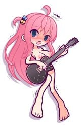 1girls big_breasts blue_eyes bocchi_the_rock! embarrassed_nude_female enf female female_only furii_(artist) gibson_guitars gotou_hitori guitar hair hair_ornament les_paul long_hair naked nipples pink_hair puyo_puyo_artstyle trembling