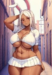 1girls ai_generated alternate_breast_size armpits bunny_ears bunny_girl curvaceous curvy_body curvy_female curvy_figure highres long_hair microskirt miruko my_hero_academia oatmealdood rumi_usagiyama seductive_look skirt voluptuous voluptuous_female white_hair