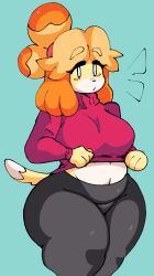 1girls animal_crossing anthro big_breasts breasts canine clothed clothing domestic_dog dork_boi female female_only fur furry isabelle_(animal_crossing) lewd_dorky looking_at_viewer mammal nintendo shih_tzu short_tail solo tail thick_thighs wide_hips